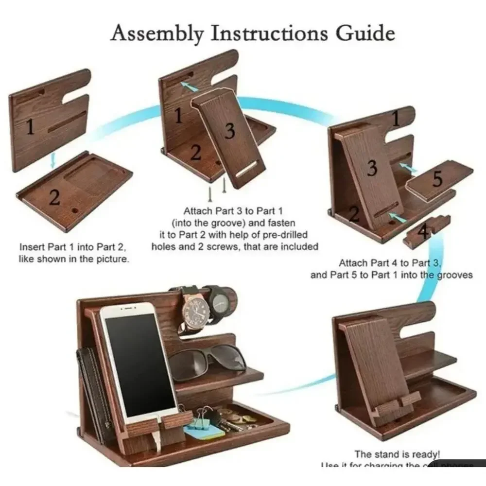 Wood Phone Docking Station Holder Bedside Organizer Wooden Storage Racks NEW